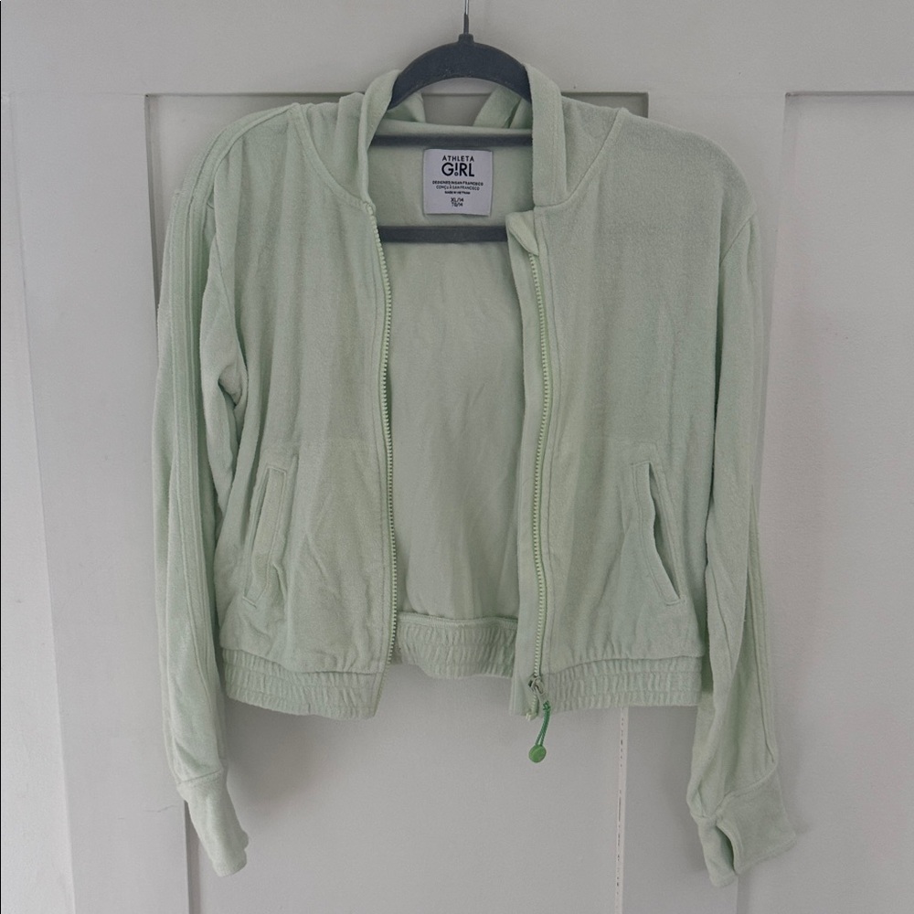 Athleta Girl Light Green Terrycloth Zipper Hoodie